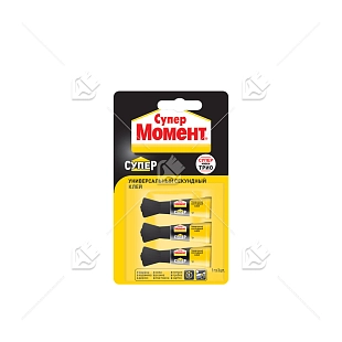 Клей универсальный секундный Супер Момент Супер мини-трио 1 г. 3 шт. блистер в шоу-боксе
