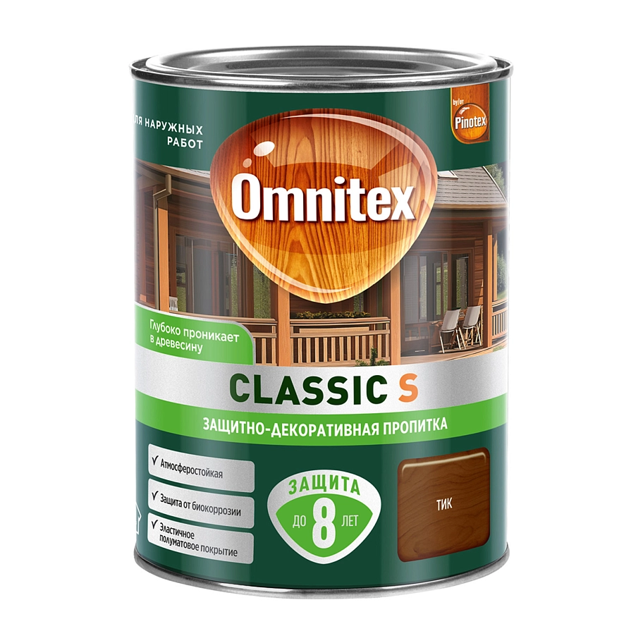 Защитно-декоративная пропитка Omnitex Classic S Тик 0,9л