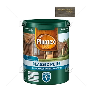 Пропитка декоративная для защиты древесины Pinotex Classic Plus 3 в 1 скандинавский серый 0,9 л.
