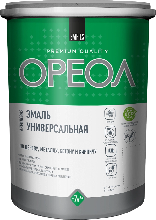 Эмаль универсальная акриловая Ореол глянцевая чёрная 1 кг
